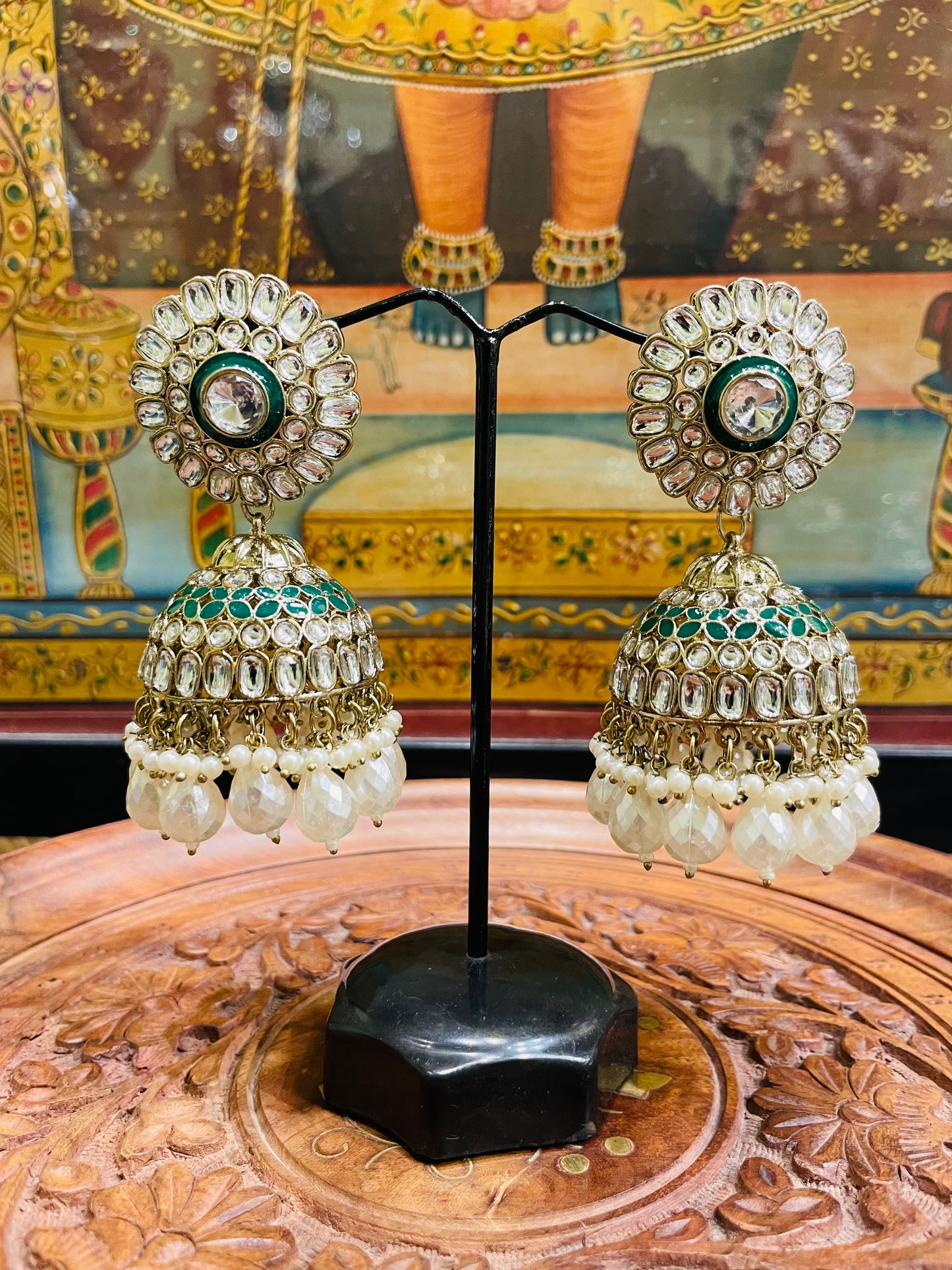 IVORY WHITE POLKI JHUMKI EARRINGS