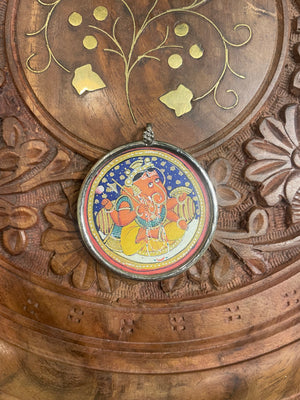 HANDPAINTED LORD GANESH SILVER PENDANT WOODEN BEADS DESIGNER STRING NECKLACE