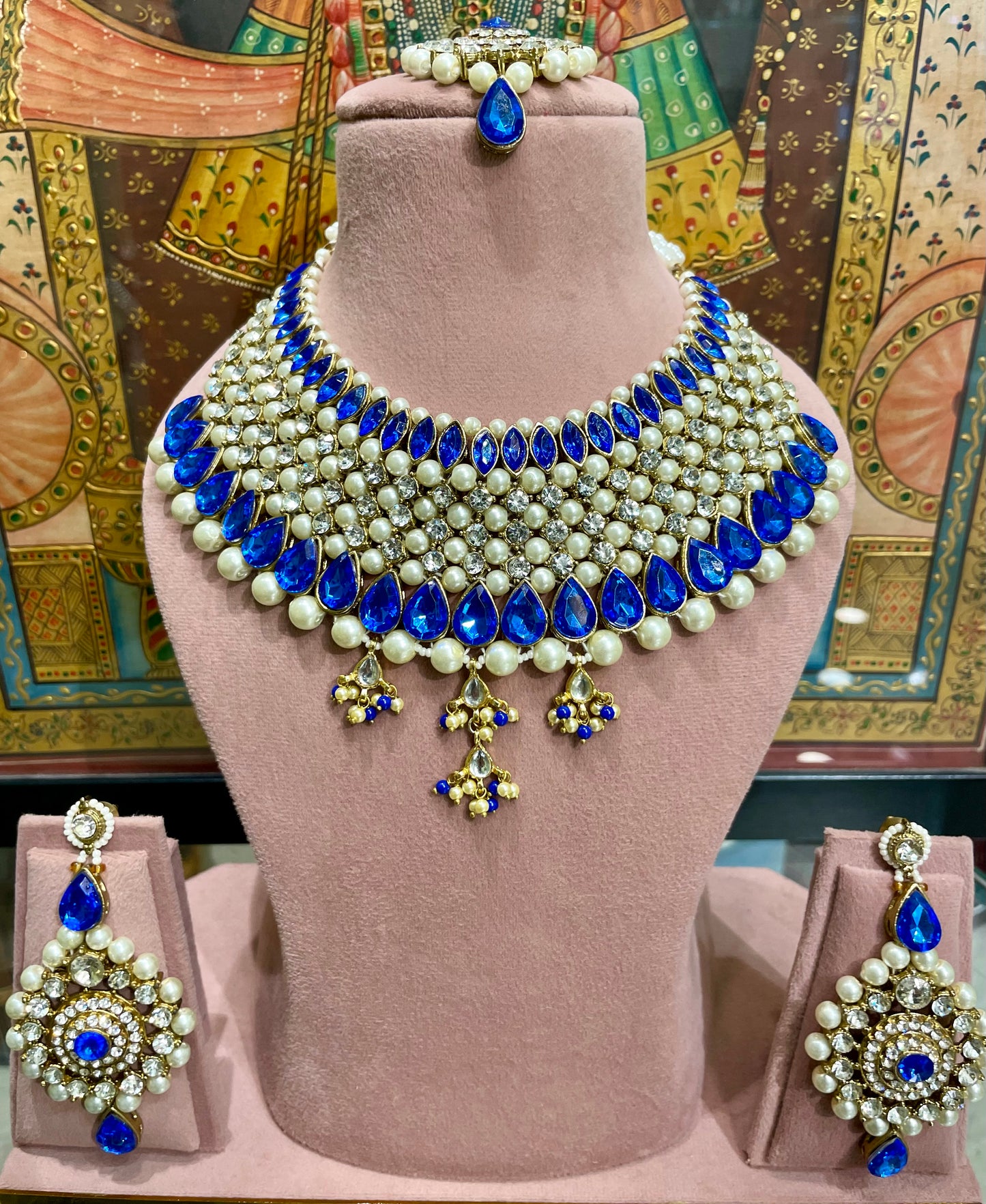 BLUE CRYSTAL ZIRCON NECKLACE BRIDAL SET