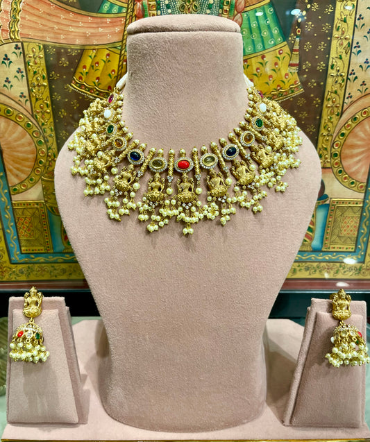 NAVRATAN LAXMI TRADITIONAL TEMPLE NECKLACE SET