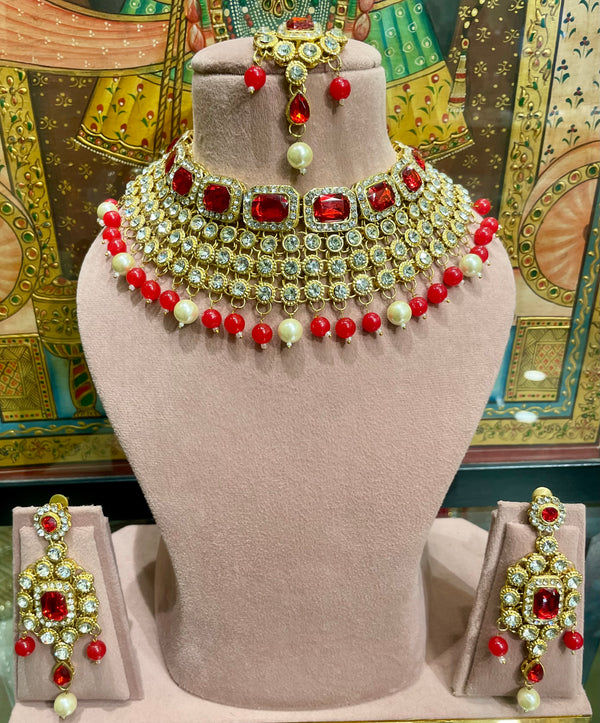 RED CRYSTAL ZIRCON BRIDAL SET