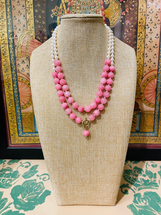 ROSE QUARTZ SEMI PRECIOUS DESIGNER DOUBLE STRING