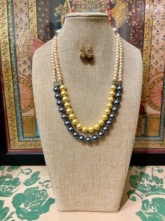 GOLDEN & GREY PEARL DESIGNER NECKLACE STRING SET