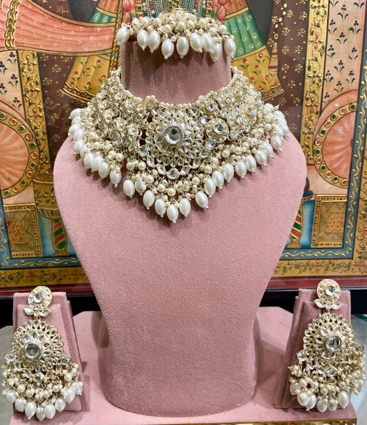 IVORY WHITE PEARL POLKI BRIDAL NECKLACE SET