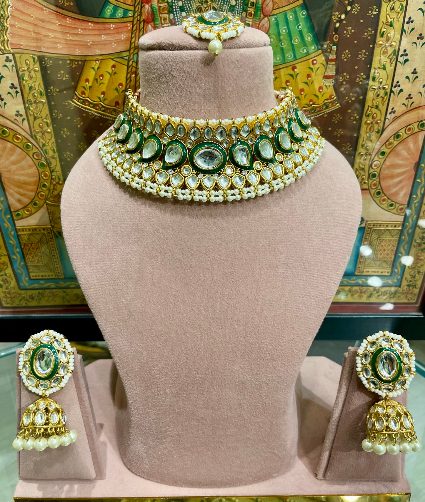 JAIPURI POLKI BRIDAL CHOKER NECKLACE SET