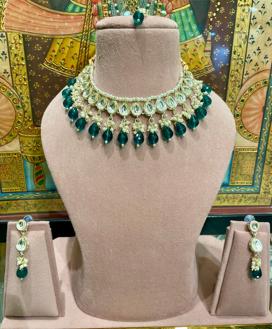 KUNDAN TEAL GREEN CHOKER NECKLACE SET