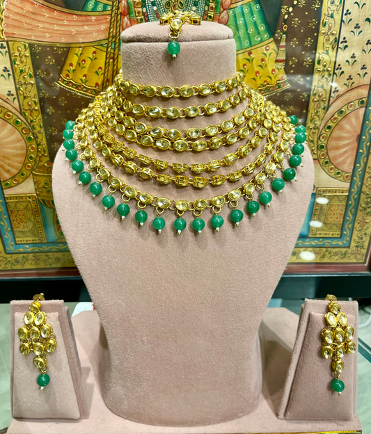 KUNDAN MULTI LAYER BRIDAL SET (GREEN)