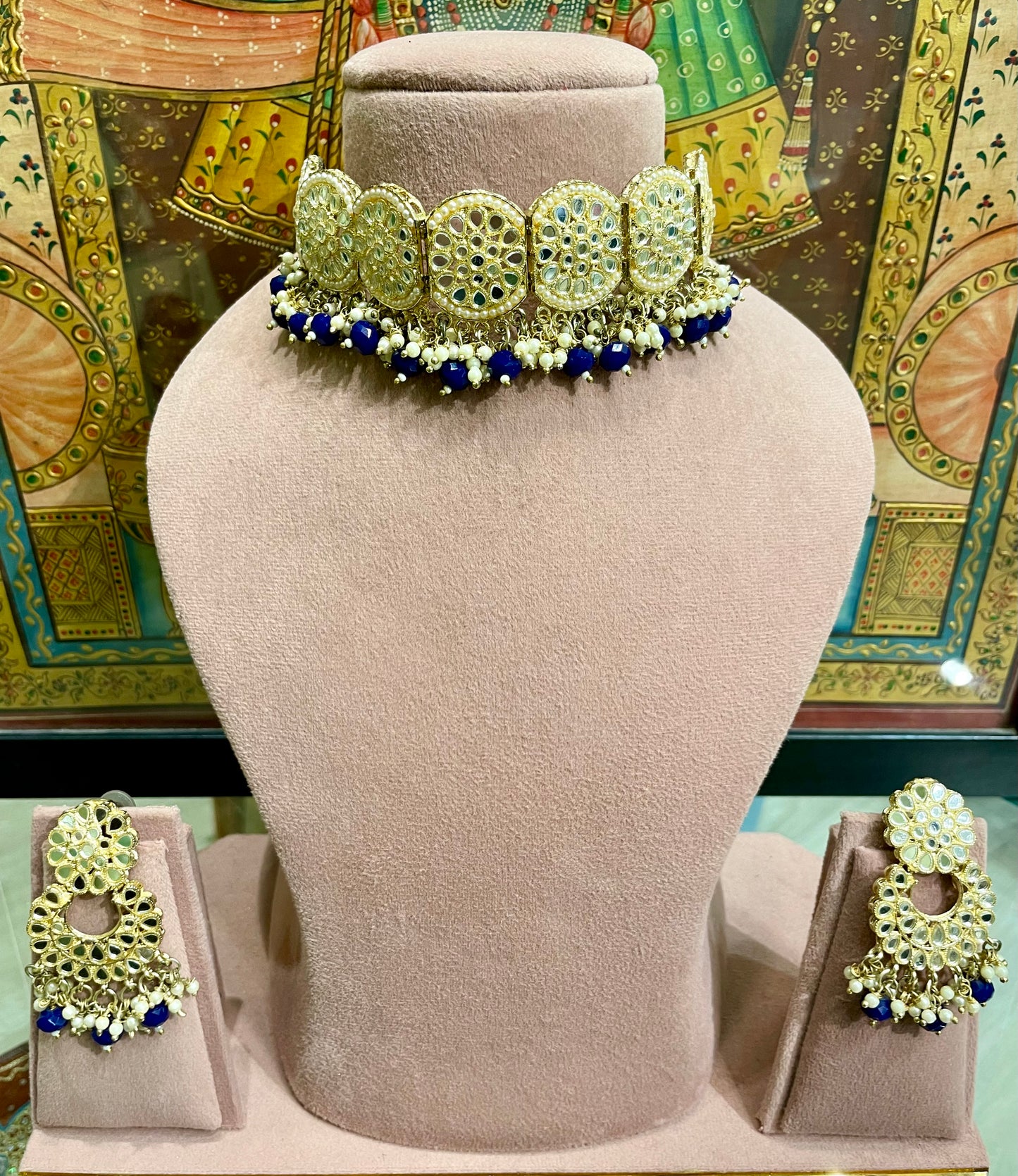 MEENAKARI CHOKER NECKLACE SET (DARK BLUE)