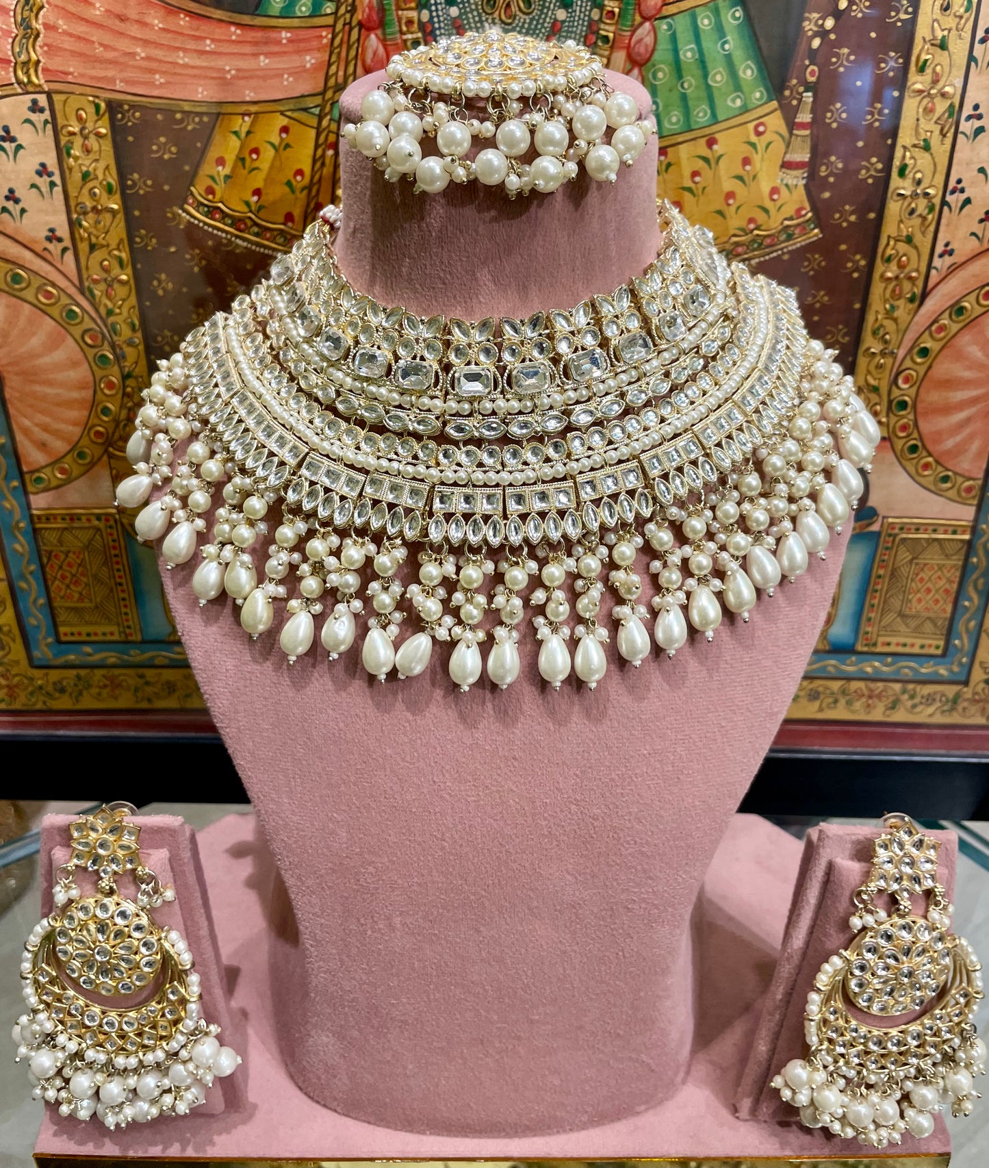 IVORY WHITE PEARL POLKI BRIDAL HEAVY SET