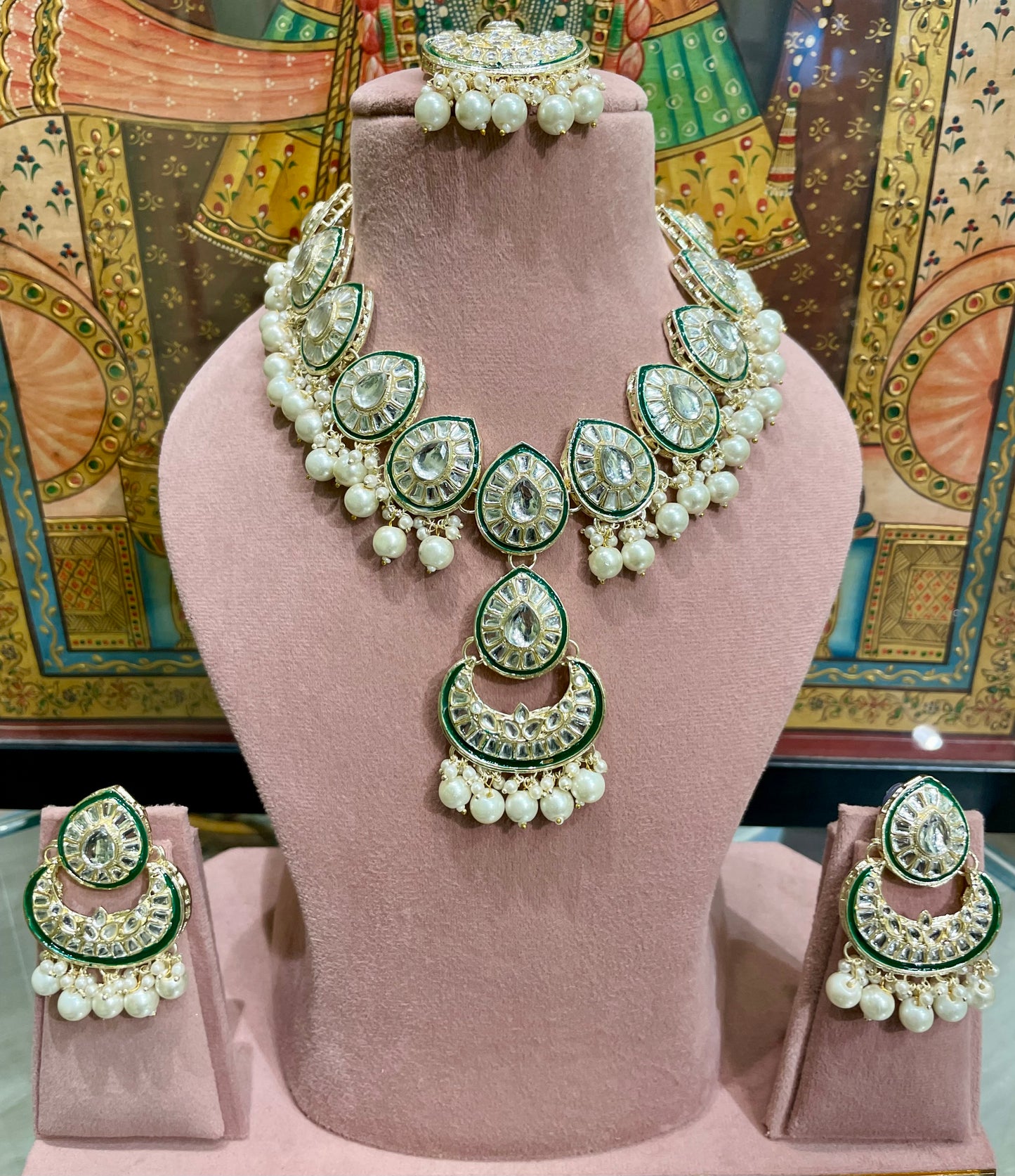 KUNDAN POLKI LONG PENDANT BRIDAL NECKLACE SET (IVORY WHITE)