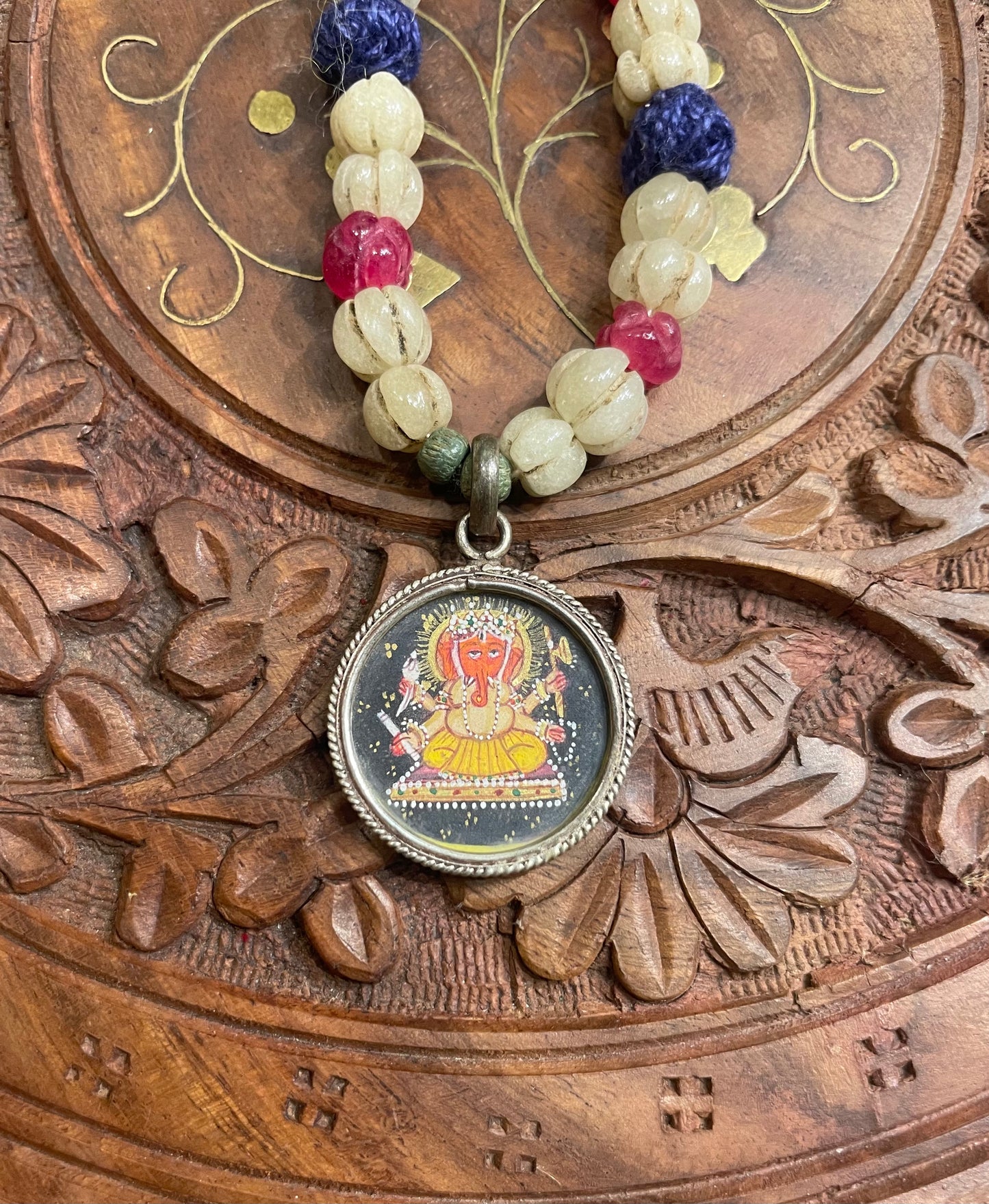 HANDPAINTED LORD GANESH SEMI PRECIOUS NECKLACE