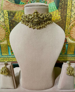 MA LAXMI ANTIQUE GOLD PLATED TEMPLE SOUTH INDIAN CHOKER SET
