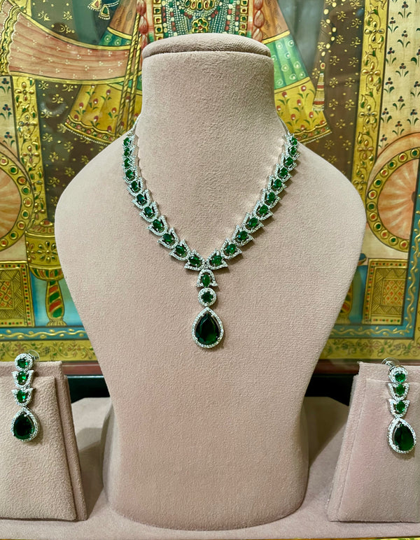 EMERALD GREEN AMERICAN DIAMOND (AD) DESIGNER NECKLACE SET