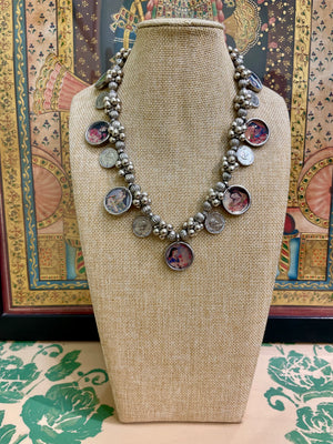 ROYAL SILVER COIN & HANDPAINTINGS HERITAGE NECKLACE