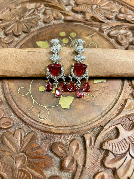 RED AMERICAN DIAMOND (AD) DANGLER EARRINGS