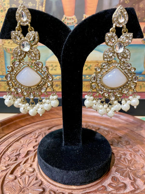 IVORY WHITE MONALISA STONE KUNDAN MOISSANITE DANGLER EARRINGS