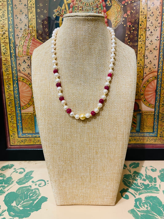 PEARL WITH WATERMELON CUT BEADS STRING NECKLACE