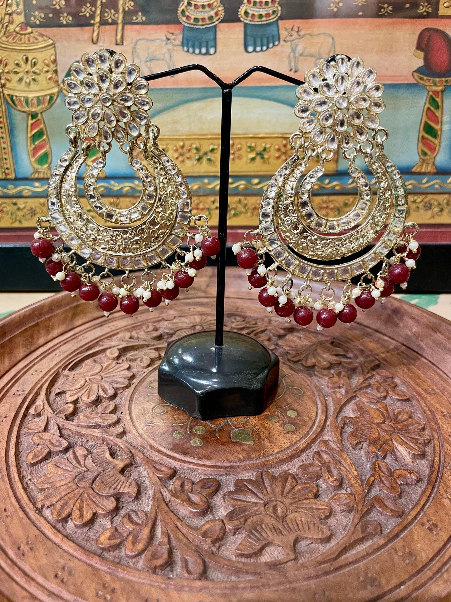 TRADITIONAL CHANDBALI MAROON EARRINGS