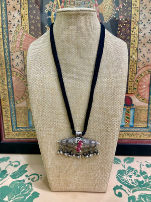 VINTAGE TRIBAL OXIDISED BLACK THREAD NECKLACE