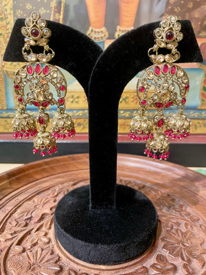 DARK PINK BRIDAL ETHNIC CHANDBALI JHUMKI EARRINGS