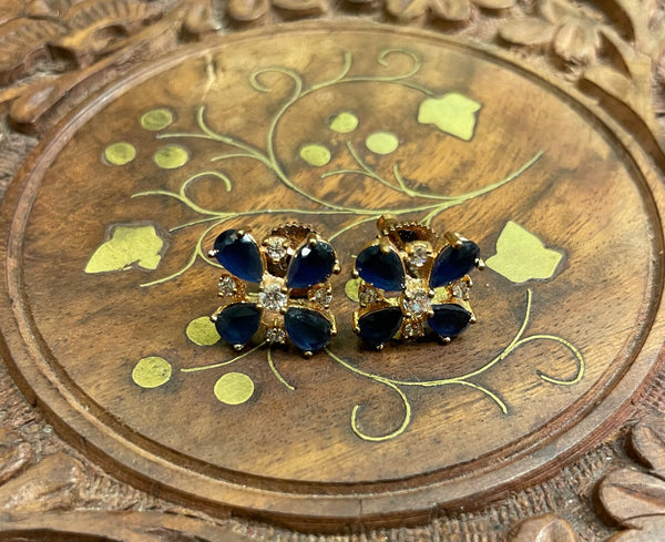 DARK BLUE CALCUTTA AMERICAN DIAMOND (AD) STUD EARRINGS