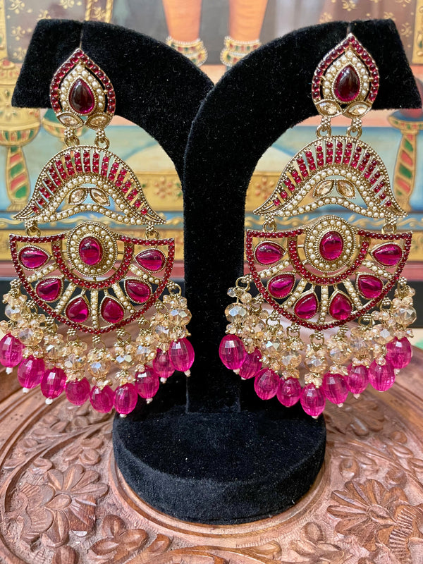 DARK PINK ETHNIC CHANDBALI DESIGNER EARRINGS