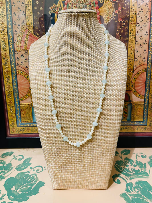 PEARL WITH SKY BLUE SEMI PRECIOUS STRING NECKLACE