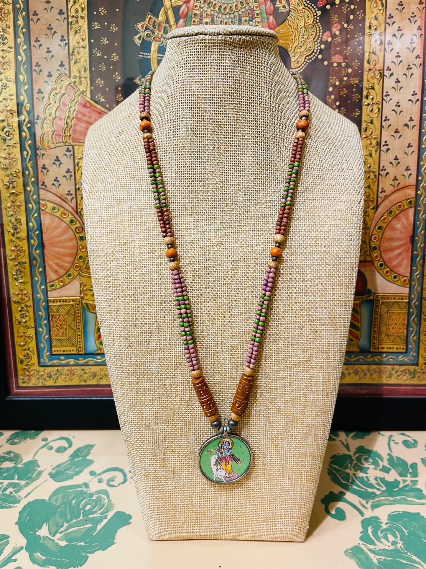 HANDPAINTED LORD KRISHNA TULSI BEADS NECKLACE