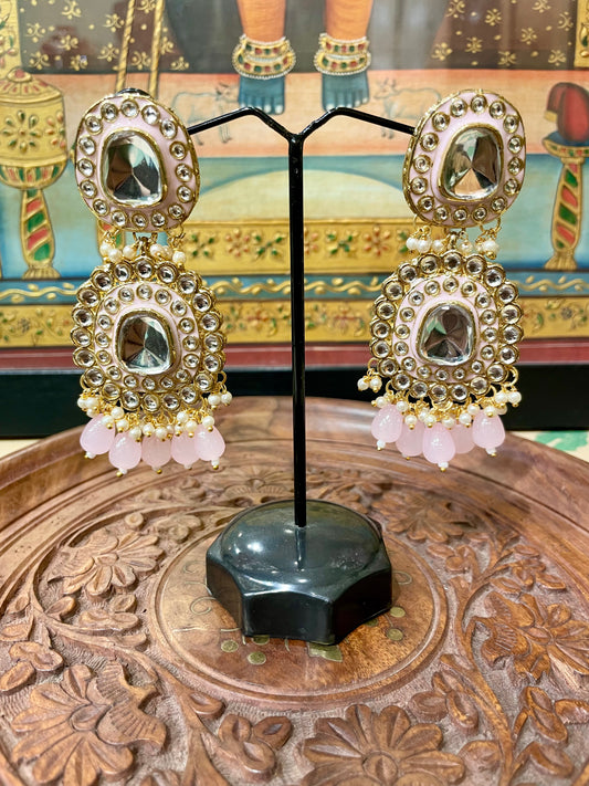 SOFT PINK POLKI KUNDAN BRIDAL EARRINGS