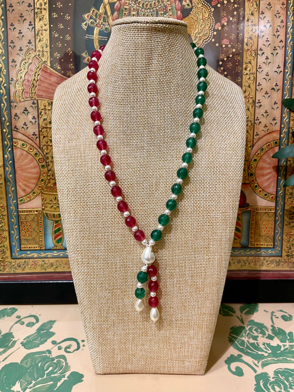 DARK PINK & GREEN FLUORITE SEMI PRECIOUS STONES DESIGNER NECKLACE