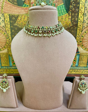 MULTI COLOUR KUNDAN SLEEK ETHNIC NECKLACE SET
