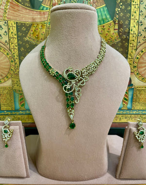 EMERALD GREEN MOISSANITE REGAL VINE DESIGNER HASLI NECKLACE SET