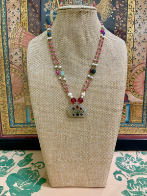 NAVRATNA SEMI PRECIOUS MEENAKARI HOLDALI PENDANT NECKLACE