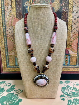 BLUSH STONE TRIBAL DESIGNER PENDANT NECKLACE