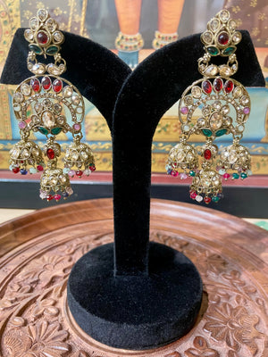 MULTI COLOUR BRIDAL ETHNIC CHANDBALI JHUMKI EARRINGS