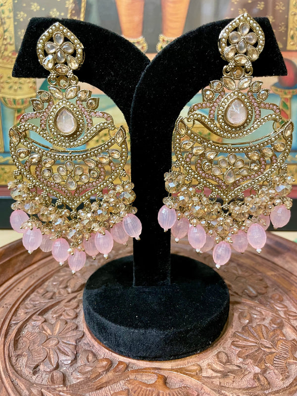 SOFT PINK ETHNIC CHANDBALI DESIGNER EARRINGS