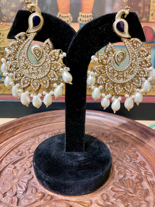 IVORY WHITE PEACOCK DESIGN TRADITIONAL EARRINGS