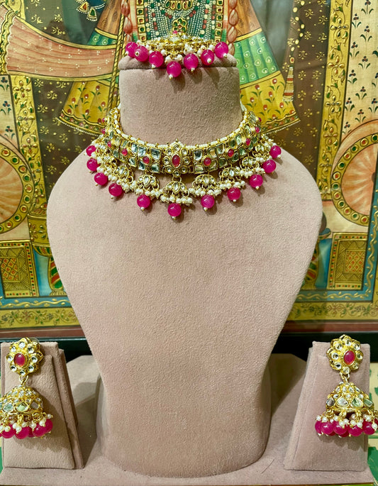 KUNDAN DARK PINK DESIGNER NECKLACE SET