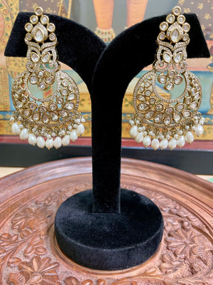 IVORY WHITE PEARL NOOR CHANDBALI PREMIUM MOISSANITE EARRINGS