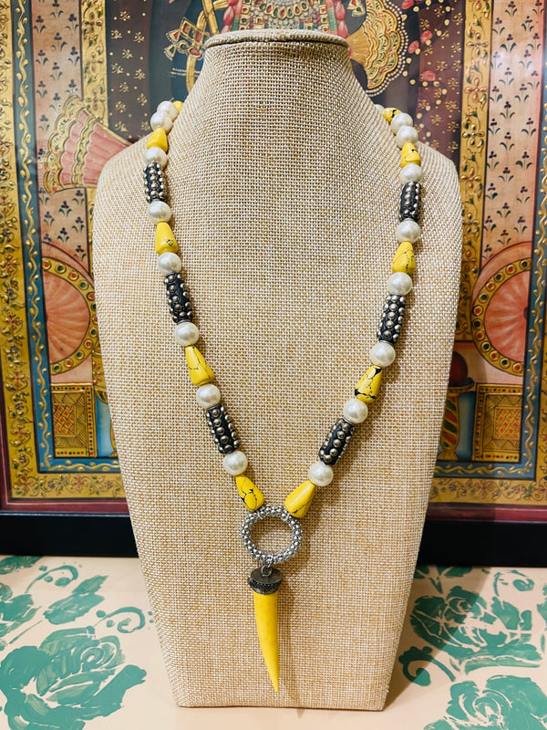 SEMI PRECIOUS MULTI STONES DESIGNER PENDANT NECKLACE (YELLOW)