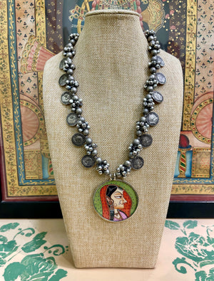 RAJASTHANI HAND PAINTED COIN CHARM STATEMENT NECKLACE