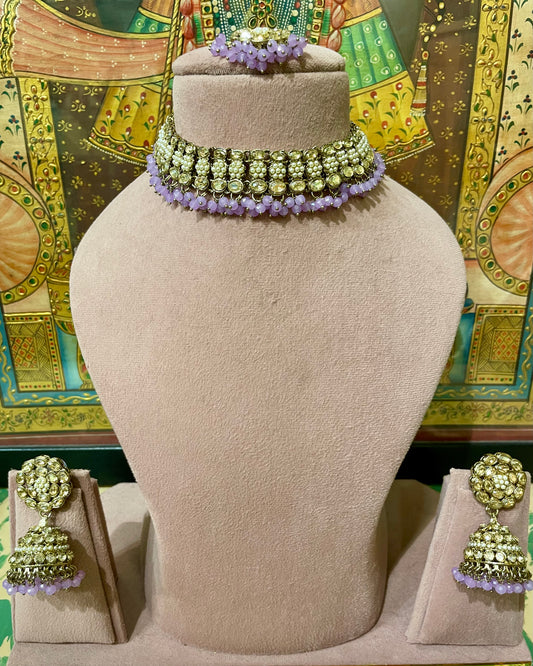 LAVENDER GOLD TONED NECKLACE SET