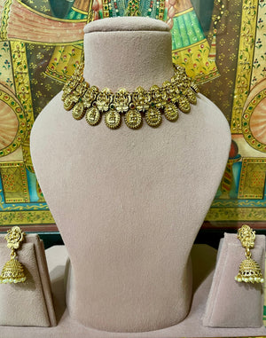 MULTI COLOUR MA LAXMI GOLD PLATED VINTAGE SOUTH INDIAN SET
