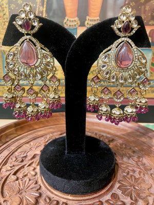 BLUSH PINK KUNDAN MOISSANITE CHANDBALI JHUMKI EARRINGS