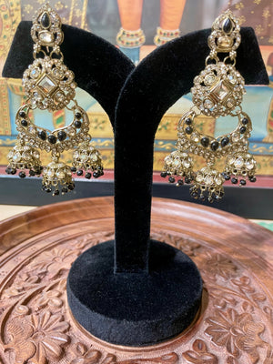 BLACK ETHNIC CHANDBALI JHUMKI EARRINGS