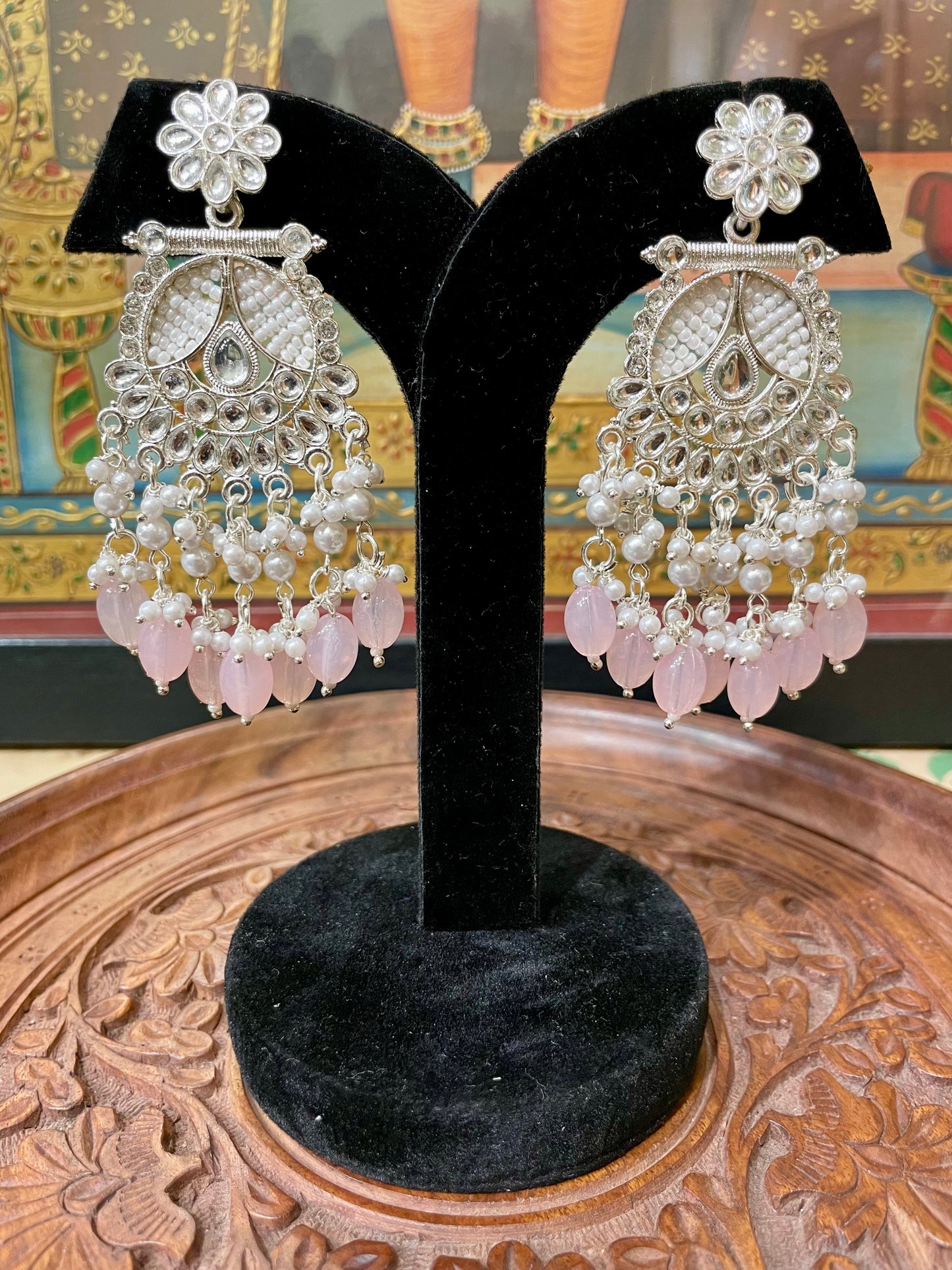 SOFT PINK POLKI DESIGNER DANGLER EARRINGS