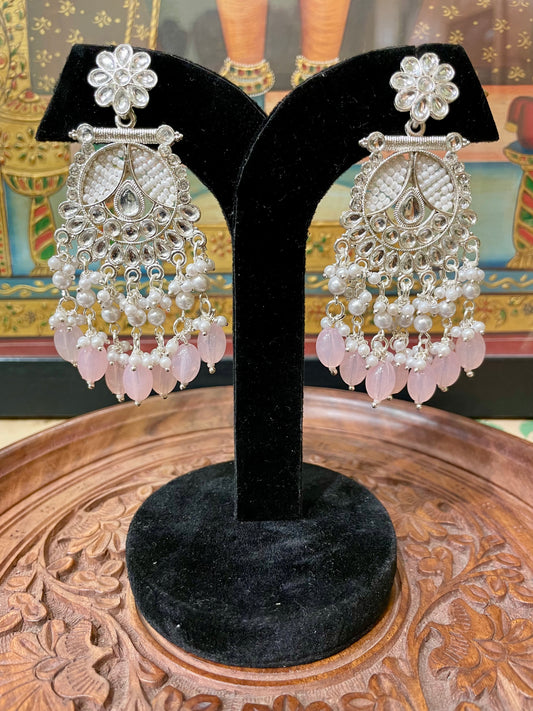 SOFT PINK POLKI DESIGNER DANGLER EARRINGS