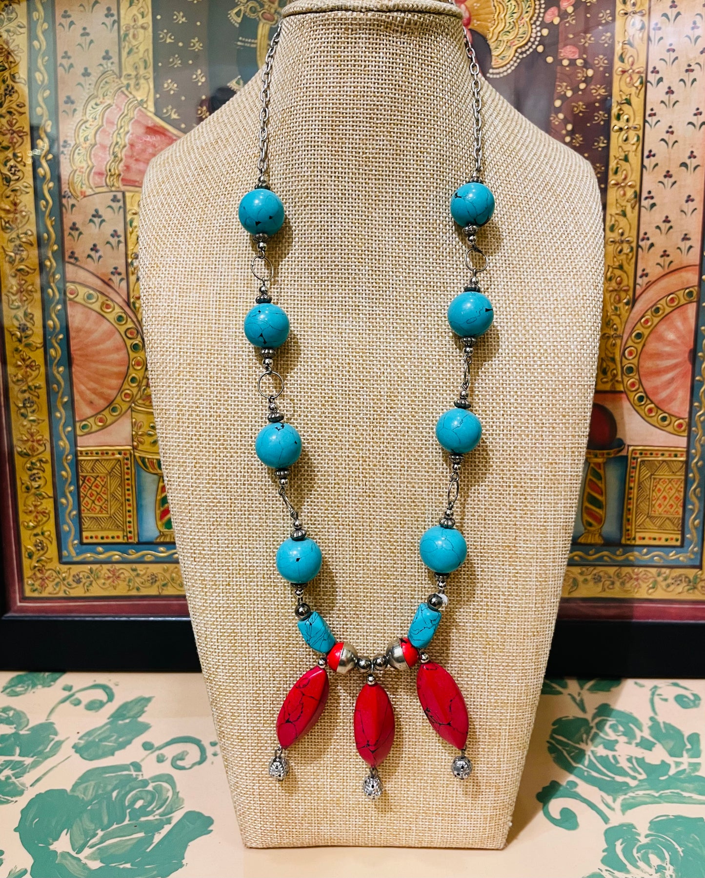 TURQUOISE CORAL STONE DESIGNER STRING NECKLACE