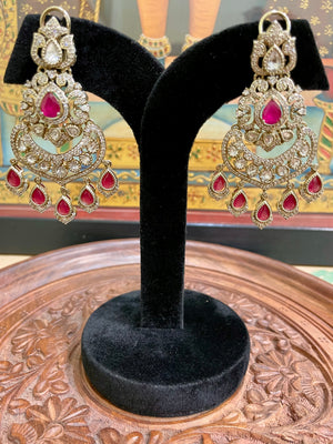 RUBY PINK CHANDRIKA CHANDBALI PREMIUM MOISSANITE EARRINGS