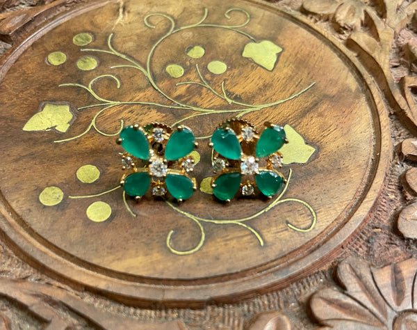 GREEN CALCUTTA AMERICAN DIAMOND (AD) STUD EARRINGS